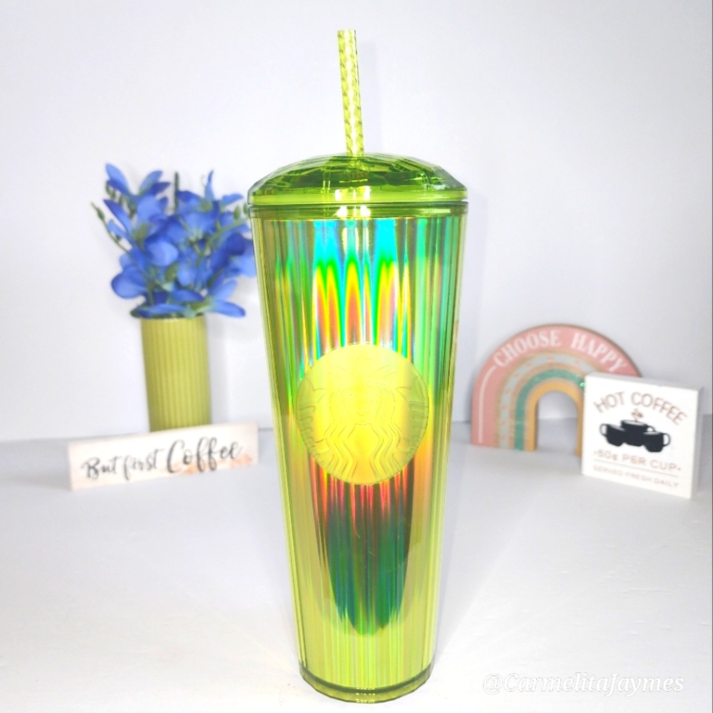 💛 Starbucks 🥤Neon Yellow Iridescent Dome Lid Venti 24oz Cold Cup Tumbler ☆NWT☆